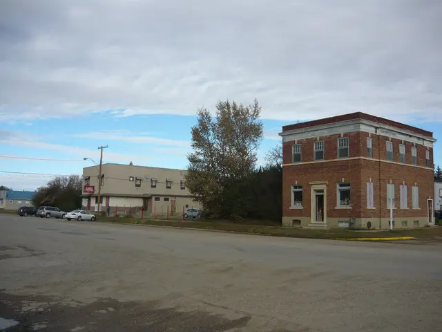 Main street with the Hotel Perdue and the old brick bank building
